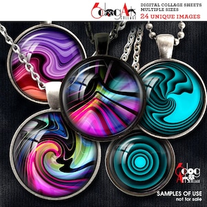 Abstract Geometry Digital Collage Sheets Printable Download Glass Cabochons Scrapbooking Crafts 1.5&quot; 1.25&quot; 1&quot; 30mm 25mm Circles JC-168C