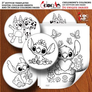 Botões e páginas para colorir para crianças - Folhas com círculos para botões de 75 mm (3") e páginas individuais JC-514B3