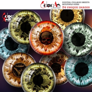 Steampunk Doll Eyes Digital Collage Sheets Printable Iris Irides Glass Cabochons 20mm 18mm 16mm 14mm 12mm 10mm 8mm 6mm Circles JC-386