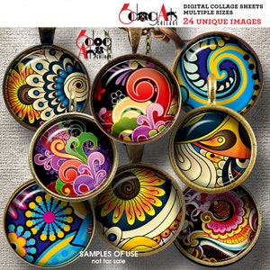 Paisley Digital Collage Sheets Printable Downloads for Bottle Cap Pendant Cabochon Paper Crafts 40mm 1.5&quot; 1.25&quot; 30mm 1&quot; 25mm Circles JC-144