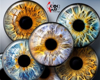 Eye Irises Digital Collage Sheets Printable 40mm, 1.5", 1.25", 1", 30mm, 25mm Circles JC-338C