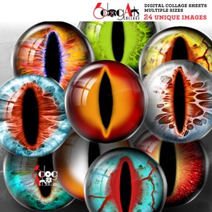 Creature Cat Dragon Eye Irides Digital Collage Sheets Printable Download Doll Making 20mm 18mm 16mm 14mm 12mm 10mm 8mm 6mm Circles JC-370