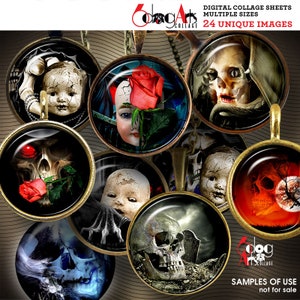Halloween Dark Gothic Digital Collage Sheets Printable Downloadable 20mm, 18mm, 16mm, 14mm Circles for jewelry making scrapbooking JC-284C