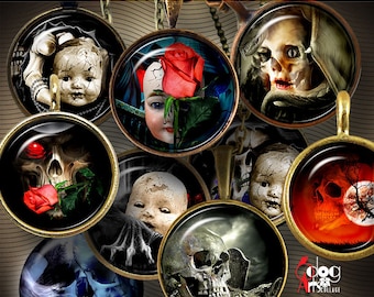 Halloween Dark Gothic Digital Collage Sheets Printable Downloadable 20mm, 18mm, 16mm, 14mm Circles for jewelry making scrapbooking JC-284C