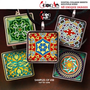 Motifs arabesques marocains 1,5 po. 1 po. 30 mm, 25 mm, 15 mm carrés feuilles de collage numérique imprimable téléchargement pour pendentifs cabochons en verre JC-048