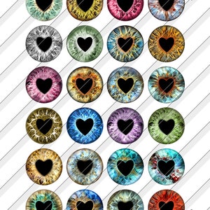 Heart Pupil Doll Eyes Digital Collage Sheets Printable Irises Irides Glass Cabochons Pendants 1. ...