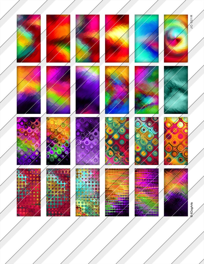 Rainbow Glass Digital Collage Sheets Printable Download for Domino Pendants Crafts 1x2, 19x38mm, 15x30mm and 10x22mm Rectangles JC-312R image 2