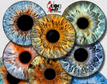 2" Circles Realistic Eye Irises Digital Collage Sheets Printable Download for Coasters, Paperweights, Magnets, Scrapbooking, Crafts JC-338a