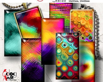 Rainbow Glass Digital Collage Sheets Printable Download for Domino Pendants Crafts - 1"x2", 19x38mm, 15x30mm and 10x22mm Rectangles JC-312R