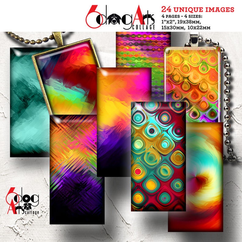 Rainbow Glass Digital Collage Sheets Printable Download for Domino Pendants Crafts 1x2, 19x38mm, 15x30mm and 10x22mm Rectangles JC-312R image 1