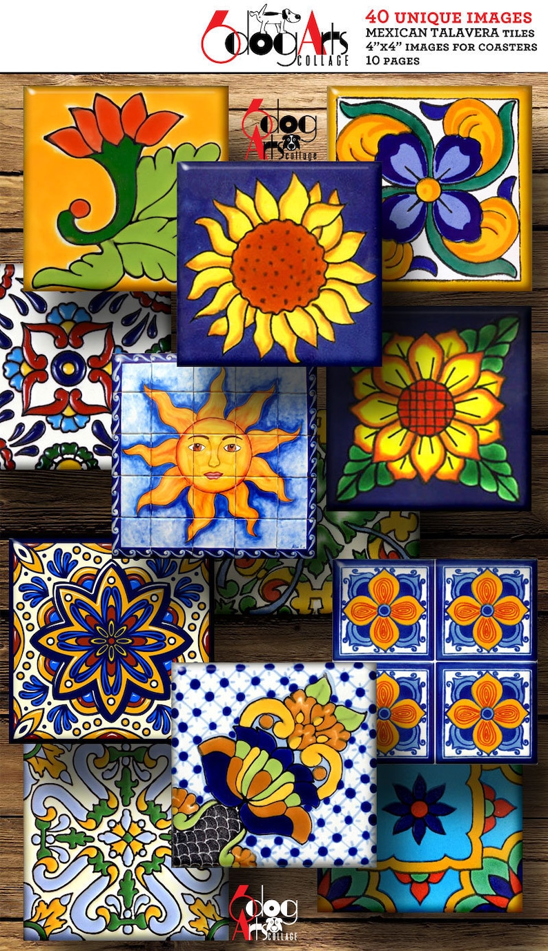40 4x4 Mexican Talavera Tiles Digital Collage Etsy Canada