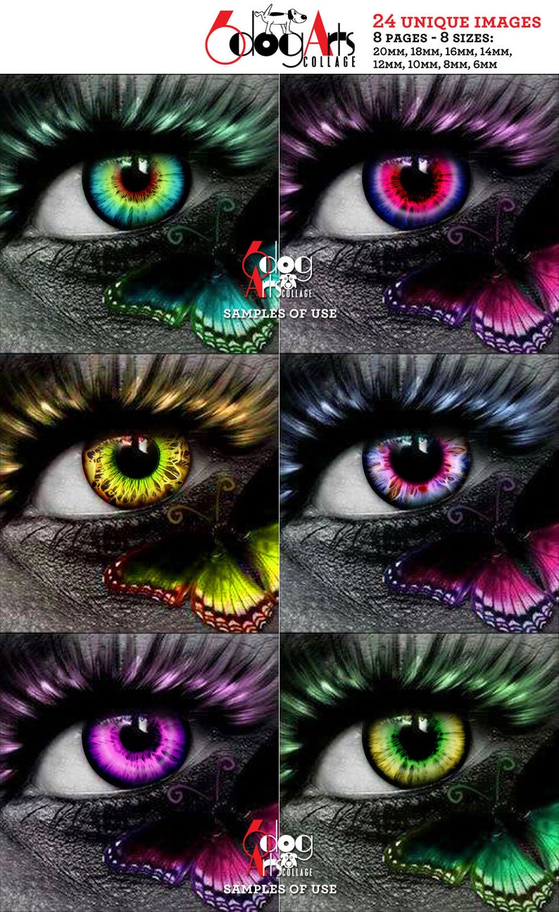 Realistic Eyes printable Digital Collage Sheets - 1 inch circles, 14mm 12mm - Instant Download for doll making, Blythe dolls by 6DogArts on Etsy