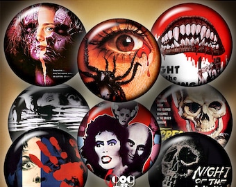 Pósteres de películas de terror, láminas digitales para collage, descargas para colgantes de tapas de botellas, joyería, scrapbooking, círculos de 1,5, 1,25, 1 pulgada, 30, 25 mm JC-115