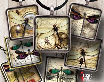 Steampunk Designs 1.5", 1", 30mm, 15mm Square Tiels Digital Collage Sheets Printable Images for Pendants Scrapbooking JC-296S