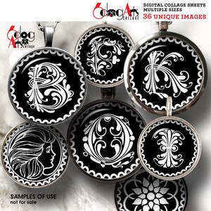 Flower Alphabet Digital Collage Sheets Printable Downloads for Mini Bottle Caps Pendants Paper Crafts 20, 18, 16, 14, 12mm Circles JC-058C