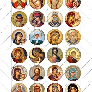 Russian Religious Icons Digital Collage Sheets Printable Scrapbooking Jewelry Bottle Caps 40mm, 1.5", 1.25", 1", 30mm, 25mm Circles JC-042 image 4