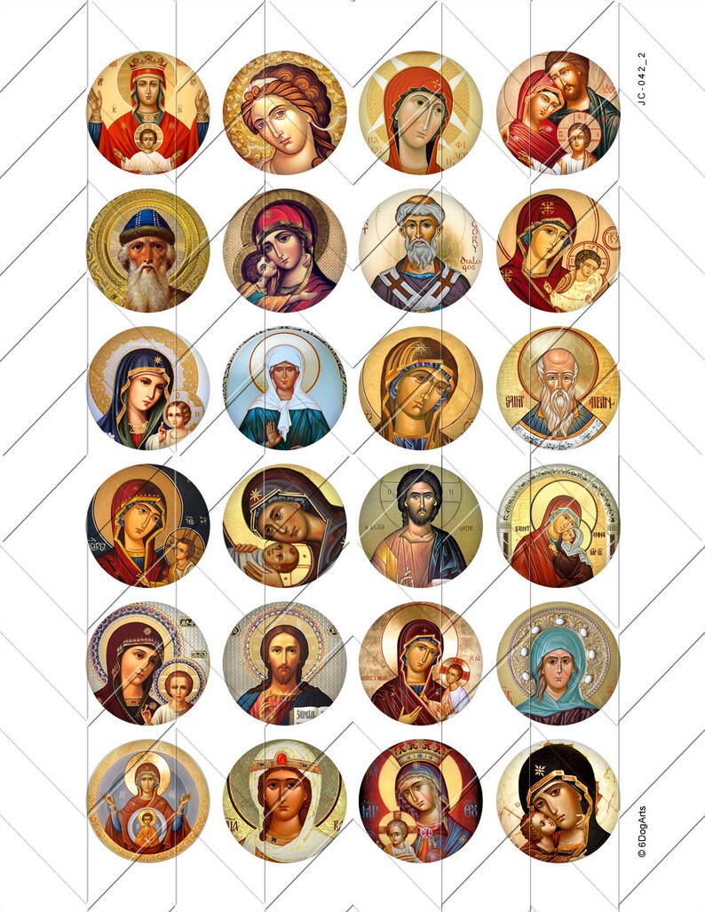 Russian Religious Icons Digital Collage Sheets Printable Scrapbooking Jewelry Bottle Caps 40mm, 1.5", 1.25", 1", 30mm, 25mm Circles JC-042 image 4
