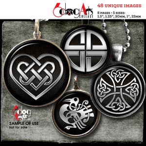 Celtic Symbols Digital Collage Sheets Printable Downloads for Bottle Caps Pendants Paper Crafts 1.5&quot;, 1.25&quot;, 1&quot;, 30mm, 25mm Circles JC-320