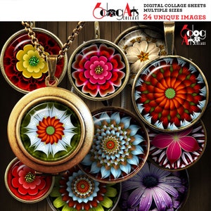 Fraktal Blumen Digitale Collage Sheets Druckbare Downloads - Kronkorken Anhänger Cabochons 40mm, 1,5&quot;, 1,25&quot;, 30mm, 1&quot;, 25mm Kreise JC-202