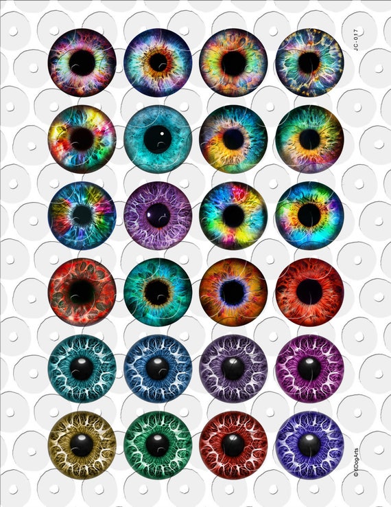 Rainbow Doll Eyes Digital Collage Sheets Printable Irides Download Bottle  Caps Pendants Crafts 40mm 1.5 1.25 1 30mm 25mm Circles JC-017 
