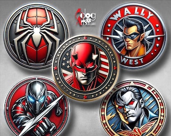 Super Hero Digital Collage Sheets Printable Downloads for Cabochons Pendants 1.5", 1.25", 1", 30mm, 25mm Circles JC-383