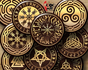 Esoteric Occult Symbols Digital Collage Sheets Printable Download - Bottle Caps Pendants Crafts 1.5", 1.25", 1", 30mm, 25mm Circles JC-430C