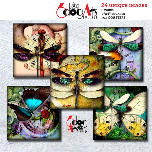 4"x4" Steampunk Dream Digital Collage Sheets Printable Download Square Coasters Paperweights Magnets Scrapbooking Crafts JC-369H