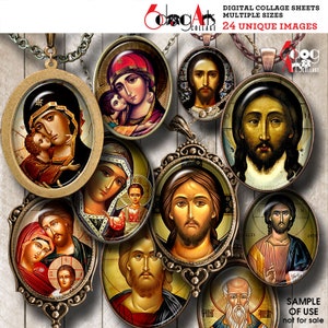 Russische Religiöse Symbole Digital Collage Sheets Printable Download Anhänger Cabochons Handwerk 30 x 40 mm, 22 x 30 mm, 18 x 25 mm, 13 x 18 mm Ovale JC-042O