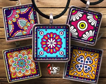 Folk Art Tiles - 1.5"x1.5", 1"x1", 30x30mm, 25x25mm, 15x15mm Squares Digital Collage Sheets Printable Download for Pendants Cabochons JC-019