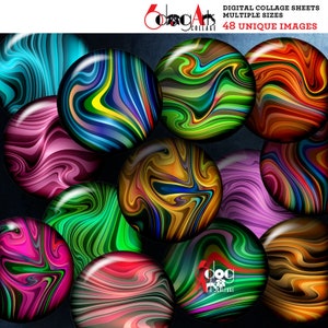 Billes - Feuilles de collage numérique à imprimer pour capsules de bouteilles Cabochons en verre Scrapbooking 1,5&quot;, 1,25&quot;, 1&quot;, 30 mm, cercles de 25 mm JC-126