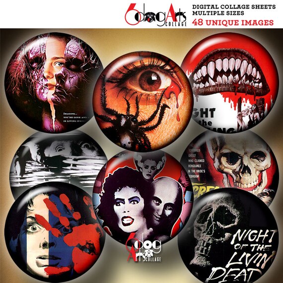 Horror Movie Posters Digital Collage Sheets Downloads Mini Bottle Caps Pendants Jewelry Scrapbooking 20mm 18mm 16mm 14mm 12mm Circles JC-115