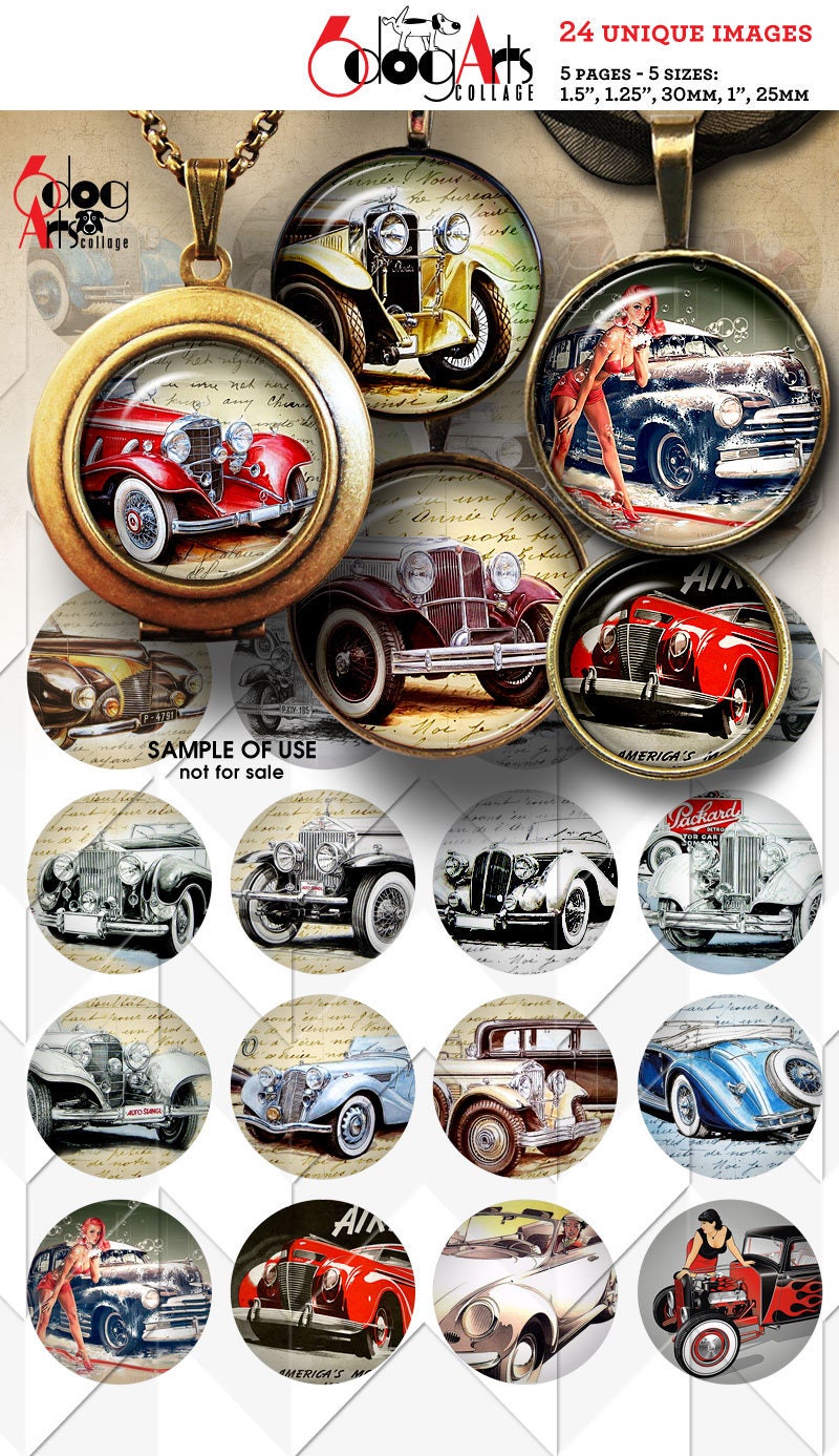 Old Car Digital Collage Sheets Printable Downloads for Bottle | Etsy