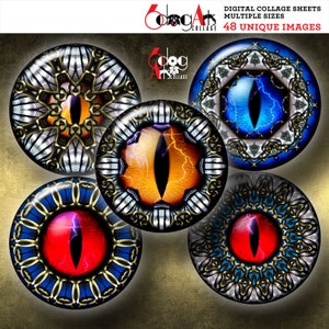 Sci-Fi Eyes Digital Collage Sheets Printable Downloadable Images Bottle Caps Pendants Cabochons 1.5&quot;, 1.25&quot;, 1&quot;, 30mm, 25mm Circles JC-228