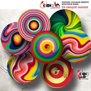 Hojas de collage digital imprimibles con círculos de 10 y 5 cm de tejidos abstractos para posavasos, pisapapeles, imanes, álbumes de recortes y manualidades JC-171
