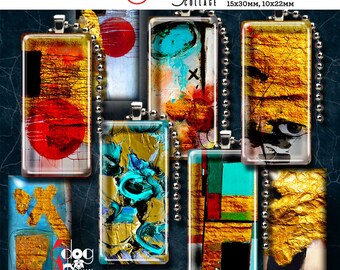 Abstract Painting Digital Collage Sheets Printable Download for Domino Pendants Crafts 1"x2", 19x38mm, 15x30mm, 10x22mm Rectangles JC-382R