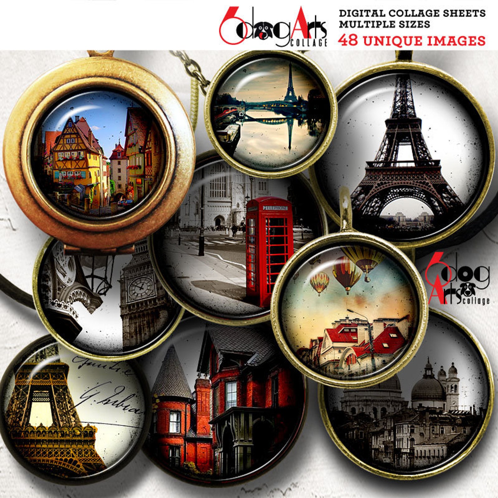 Europe Eiffel Tower Big Ben Notre Dame De Paris Digital Collage Sheets ...