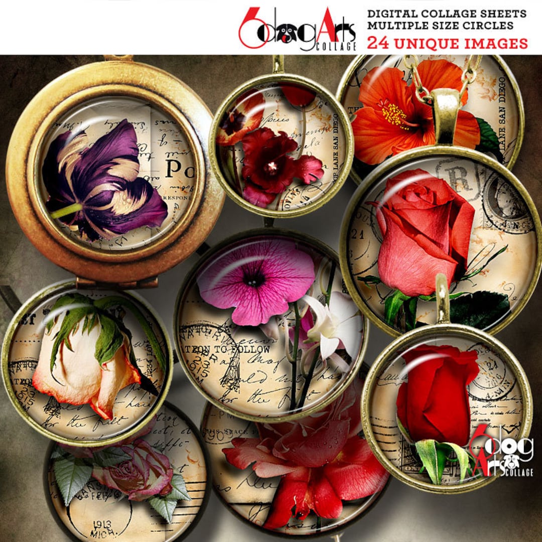 Old Postcard Digital Collage Sheets Printable Downloads Earrings ...