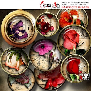 Cartes postales anciennes pour collage numérique, téléchargements imprimables, boucles d'oreilles, pendentifs, créations artisanales en papier, cercles 20 mm, 18 mm, 16 mm, 14 mm, 12 mm JC-323