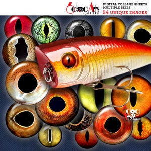 32 realistische Reptil Fisch Augen zum Angeln locken, Taxidermy Digital Collage Sheets Printable Download 8 Größen von 20 mm bis 6 mm JC-377