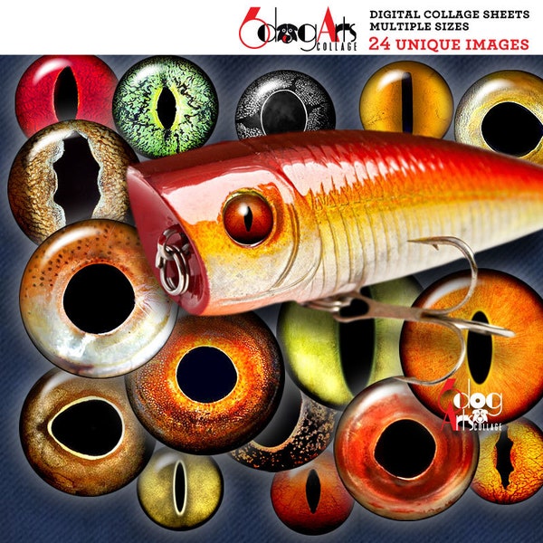 32 yeux de poisson reptile réalistes pour leurre de pêche, taxidermie feuilles de collage numérique imprimables à télécharger 8 tailles de 20 mm à 6 mm JC-377