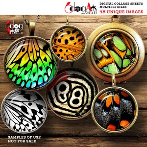 Butterfly Wings Digital Collage Sheets Printable Download for Bottle Caps Pendants Paper Crafts 40mm 1.5&quot; 1.25&quot; 1&quot; 30mm 25mm Circles JC-007C