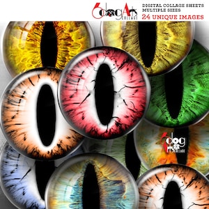 Creature Cat Dragon Eye Irides Digital Collage Sheets Printable Download Doll Making 20mm 18mm 16mm 14mm 12mm 10mm 8mm 6mm Circles JC-371