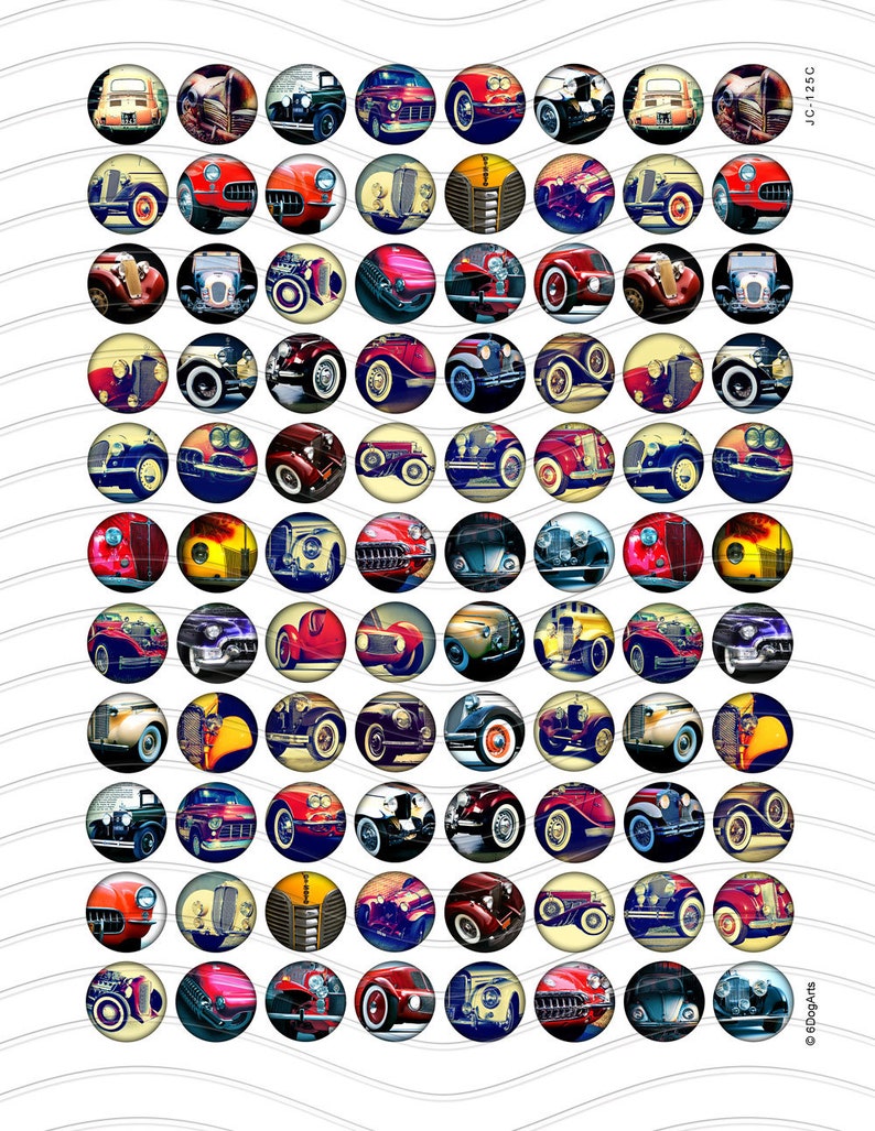 Retro Car Digital Collage Sheets Printable Downloads for Pendants ...