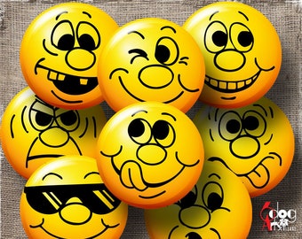 Smileys, Emoji Digital Collage Sheets Printable Download 1.629" and 1.313" Circles for 1.25" and 1" Buttons JC-335B