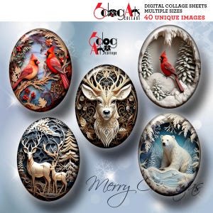 40 Bundle Christmas Time Printable Digital Collage Sheets Pendants Cabochons Crafts 30x40mm, 22x30mm, 18x25mm, 13x18mm Ovals JC-361O