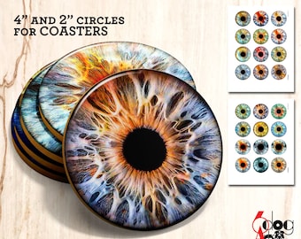 4" and 2" Circles Realistic Eye Irises Digital Collage Sheets Printable Download for Coasters, Paperweights, Magnets, Scrapbooking JC-412H