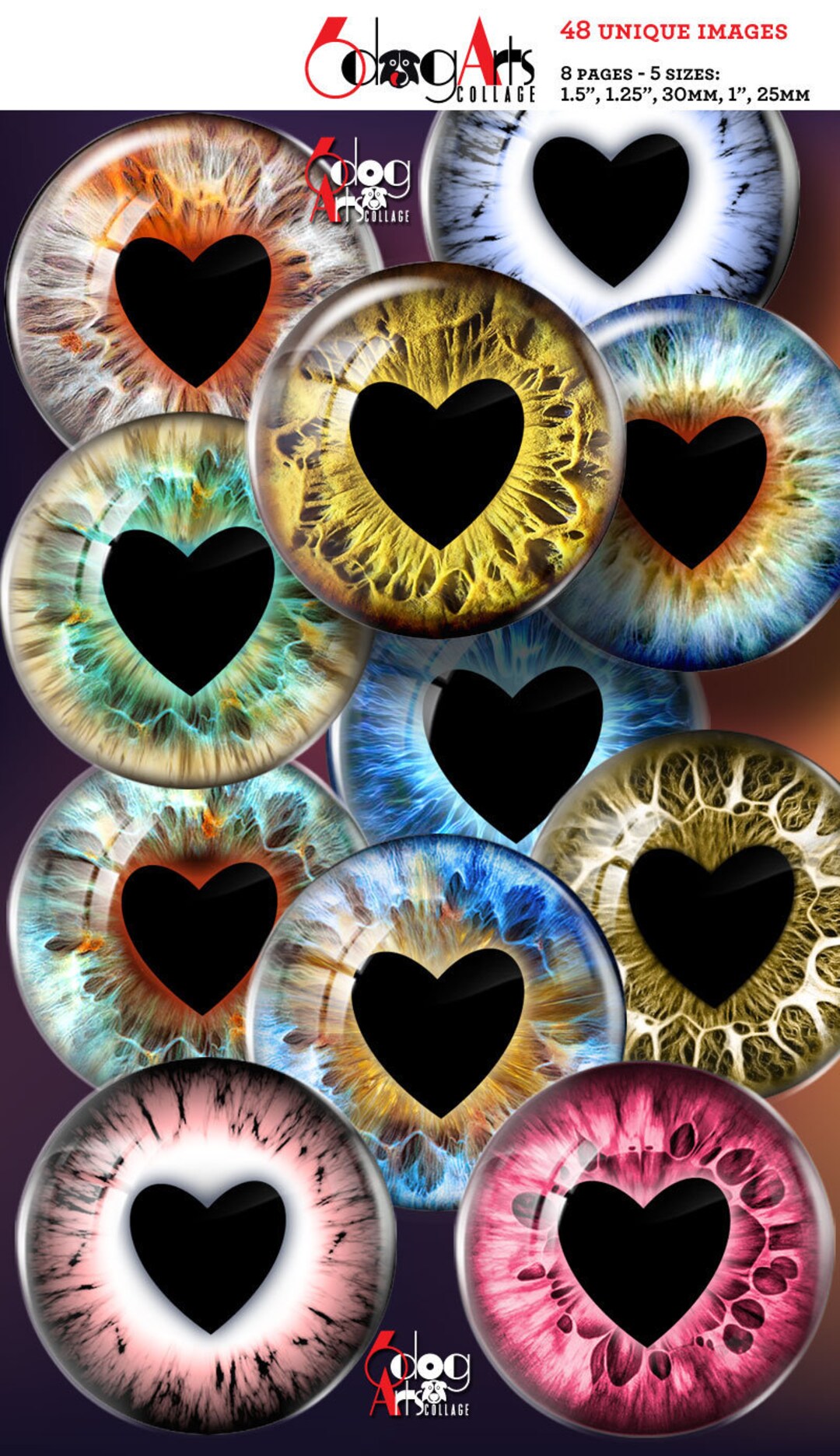 Heart Pupil Doll Eyes Digital Collage Sheets Printable Irises - Etsy