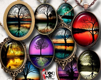 Reflections Digital Collage Sheets Printable Download Pendants Glass Cabochons Crafts 30x40mm, 22x30mm, 18x25mm, 13x18mm Ovals JC-235O