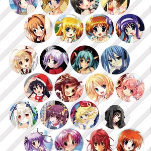 Anime Manga Digital Collage Sheets Printable 1.629", 1.373" Circles for 1.25", 1" Buttons, Magnets, Glass Cabochons Digital Download JC-181B image 3