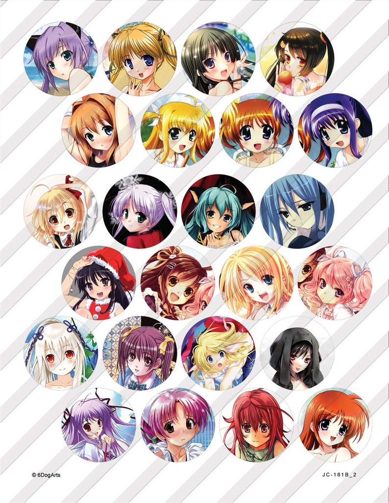 Anime Manga Digital Collage Sheets Printable 1.629", 1.373" Circles for 1.25", 1" Buttons, Magnets, Glass Cabochons Digital Download JC-181B image 3